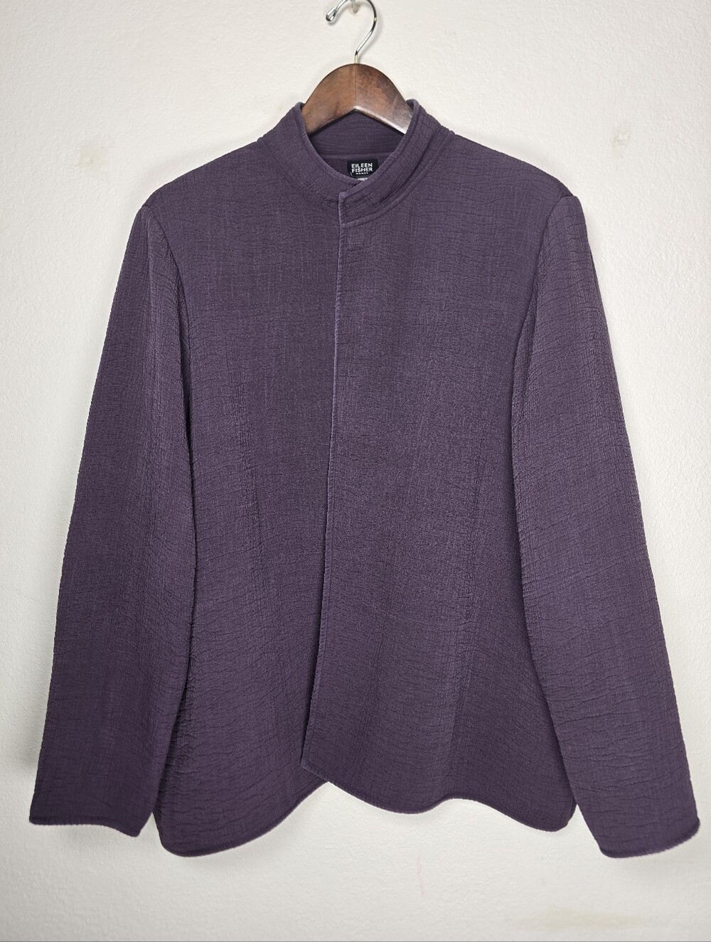 EILEEN FISHER Woman 2X Purple Rayon Silk Crinkle Mandarin Collar Jacket